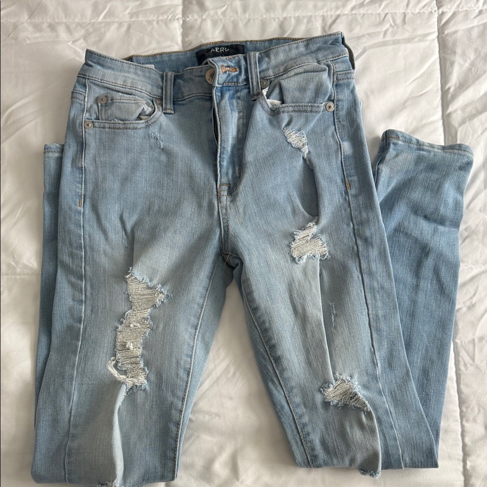 AERO High Rise Ripped Jegging | Light Blue Skinny Jeans